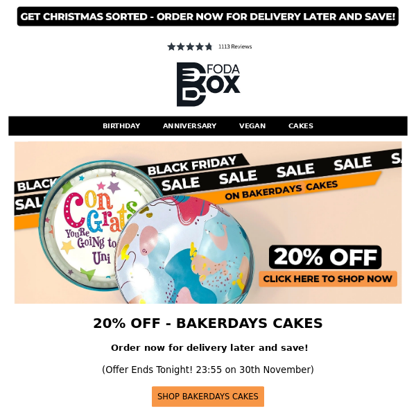 🎁 Black Friday Last Chance: 20% Off Bakerdays Cakes