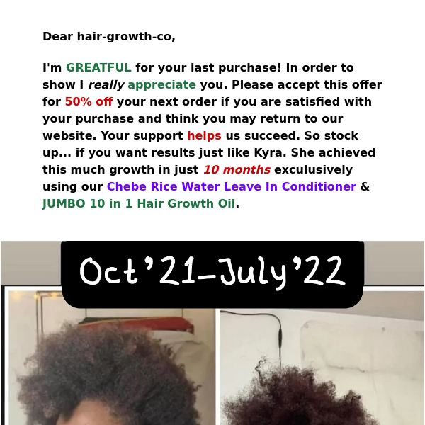 Hair Growth Co., here's your 50% off code.