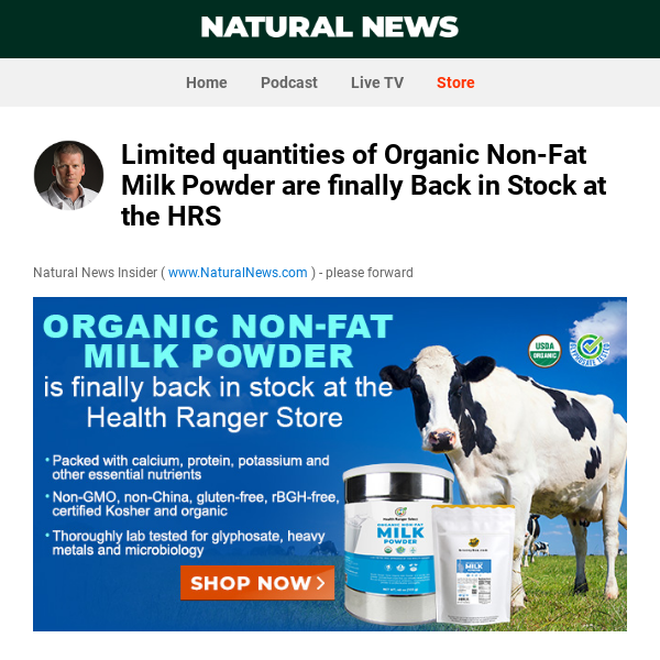 Limited quantities of Organic Non-Fat Milk Powder are finally Back in Stock at the HRS