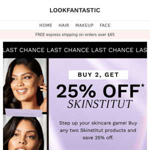 Last Chance 🏃‍♀️ Buy 2, Get 25% Off Skinstitut*