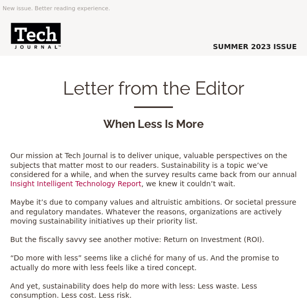 New Tech Journal: The ROI of Sustainability