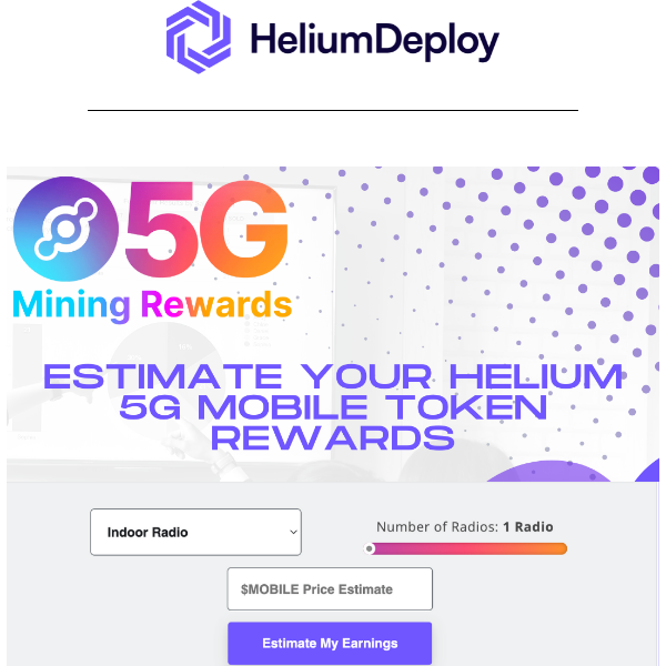 Estimate your Helium 5G Mobile Token Rewards with most accurate and up-to-date Helium 5G Rewards Estimator