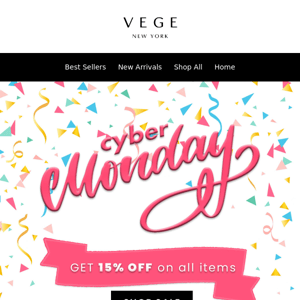 Enjoy Cyber Monday Sale with 15% OFF