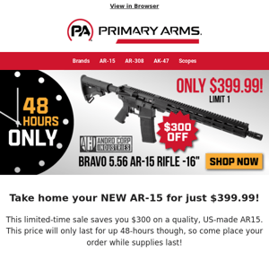 🔥 48HRs ONLY! $399.99 BRAVO 5.56 16" Rifle! 🤩​