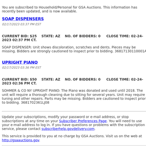 GSA Auctions Household/Personal Update