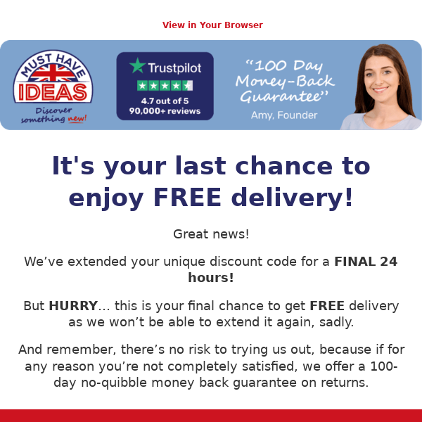 Hurry it’s your LAST chance to get FREE delivery! ⏳