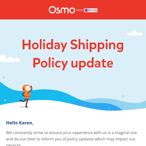 📬 Osmo holiday shipping policy update