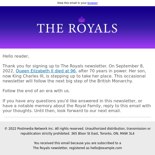 Thank you for subscribing to The Royals