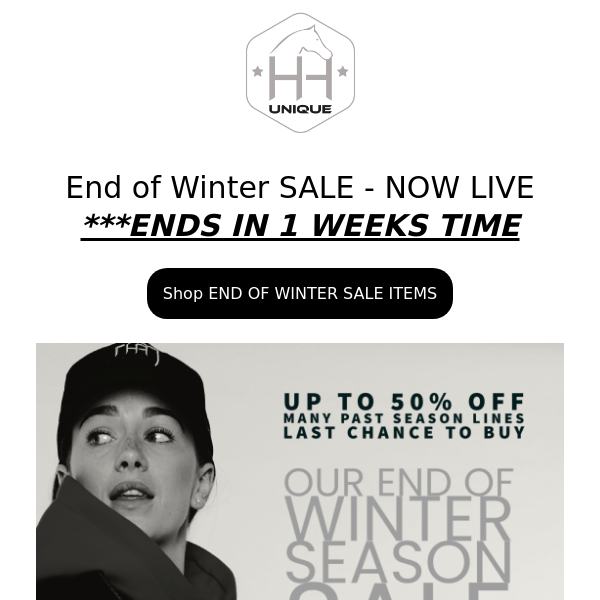 NOW LIVE !! End of winter season sale - up to 50% off!