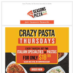 Make Thursday Crazy with Pasta Deal