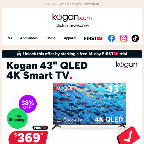 📺 38% OFF 43" QLED Smart TV with free shipping for FIRST-ival - Exclusive member deal!