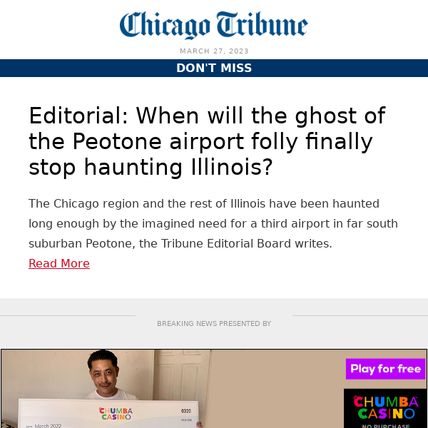 Editorial: When will the ghost of the Peotone airport folly finally stop haunting Illinois?