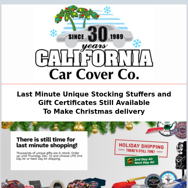 California Car Cover Gifts Cards & Last Minute Stocking Stuffers