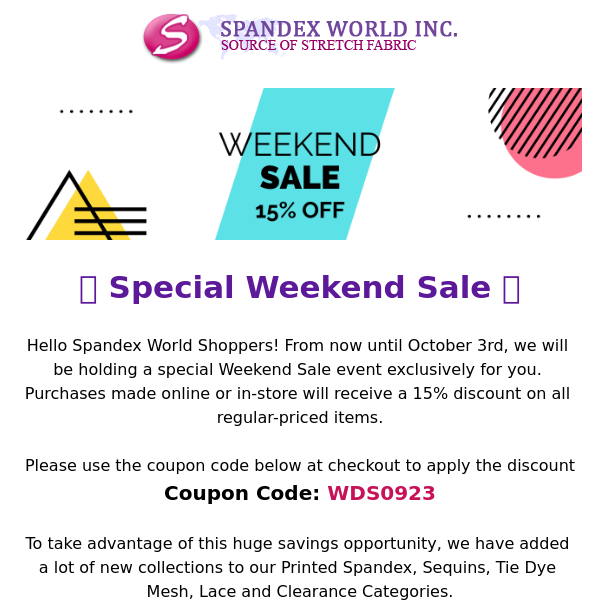 Special Weekend Sale! 15% OFF