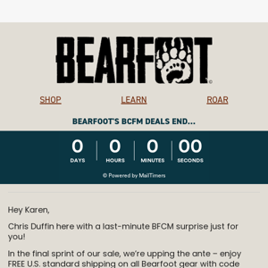 Chris's BFCM Boost: Free Shipping on Bearfoot!