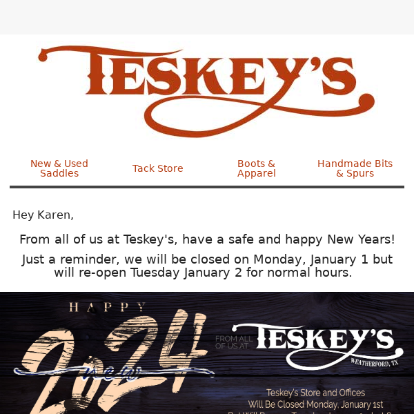 From all of us at Teskey's!