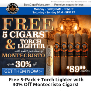 ⚜️ Free 5-Pack + Torch Lighter with 30% Off Montecristo Cigars ⚜️