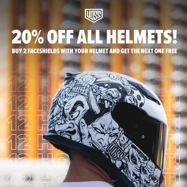 Last chance! 20% off all helmets - 12 hours left!