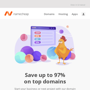 Save up to 97% on top domains