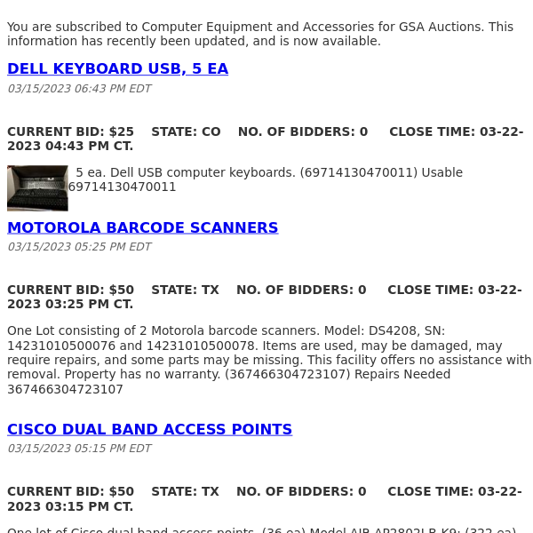 GSA Auctions Computer Equipment and Accessories Update