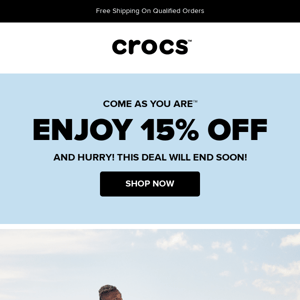 Final call: 15% off your Crocs purchase