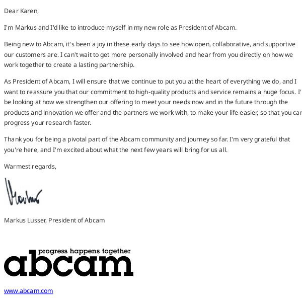A quick hello from Markus, Abcam’s new President