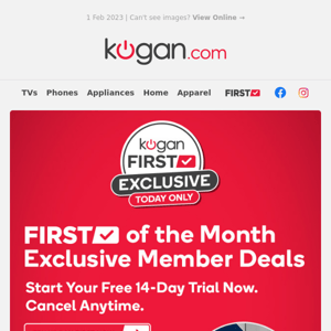 ✔️ February FIRST - Exclusive Deals for Kogan First Members: Smart Floodlight Security Camera, Security Camera Doorbell & More - Hurry, Today Only!