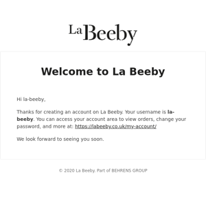 Your La Beeby account has been created!