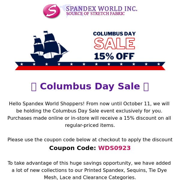 SALE Columbus Day 15% OFF 🌟