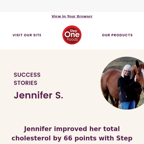 Jennifer improved her total cholesterol by 66 points!