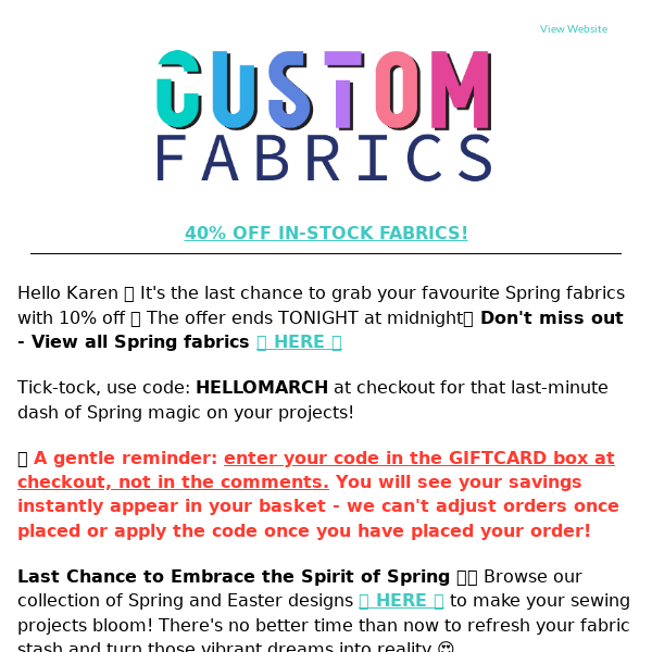 Flamingo Fabrics LAST CHANCE!⏰ 10% off ALL Spring fabric designs!🌸💫