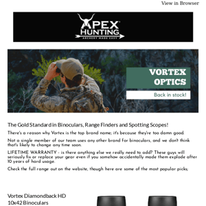 Vortex Optics are back in stock!