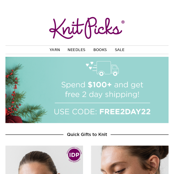 Free 2 day shipping for last-minute knits!