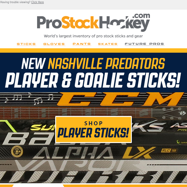 Shop Newest Nashville Player & Goalie Sticks!