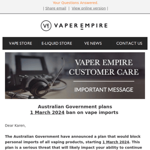 URGENT: Australia to ban vape imports (1 March 2024)