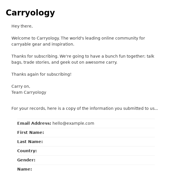 Carryology: Subscription Confirmed
