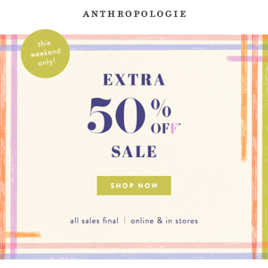 For you: EXTRA 50% OFF SALE!!