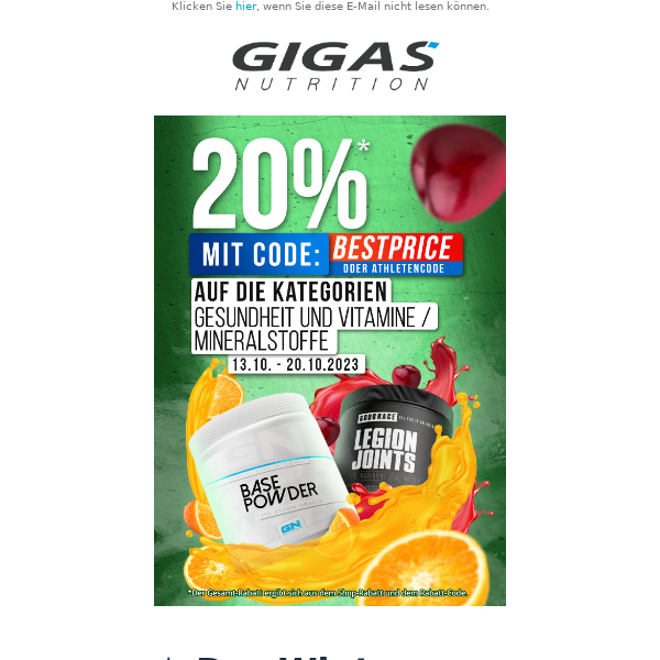 20% Rabatt auf Gesundheit & Vitamine/Mineralstoffe