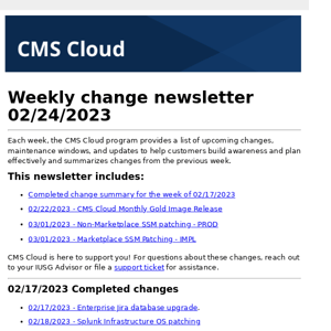 CMS Cloud Weekly change newsletter 02/24/2023