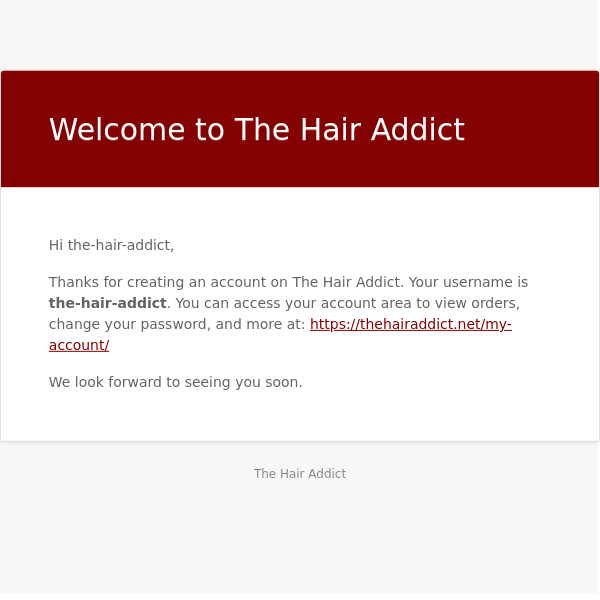Your The Hair Addict account has been created!