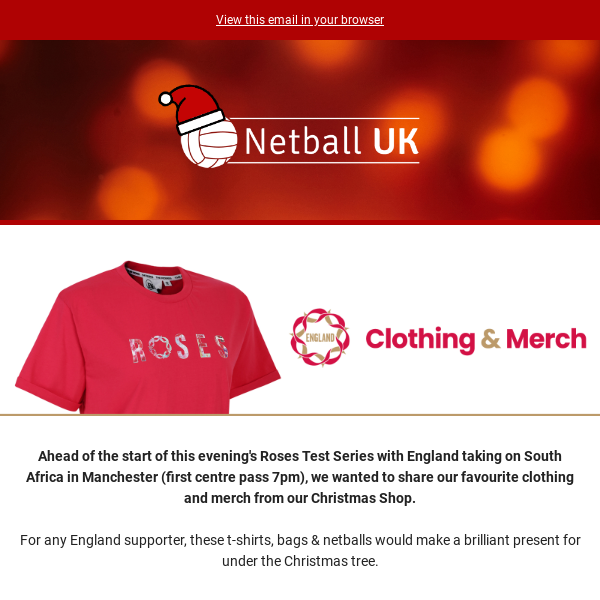 Discover the England Netball Clothing & Merch in our Christmas Shop
