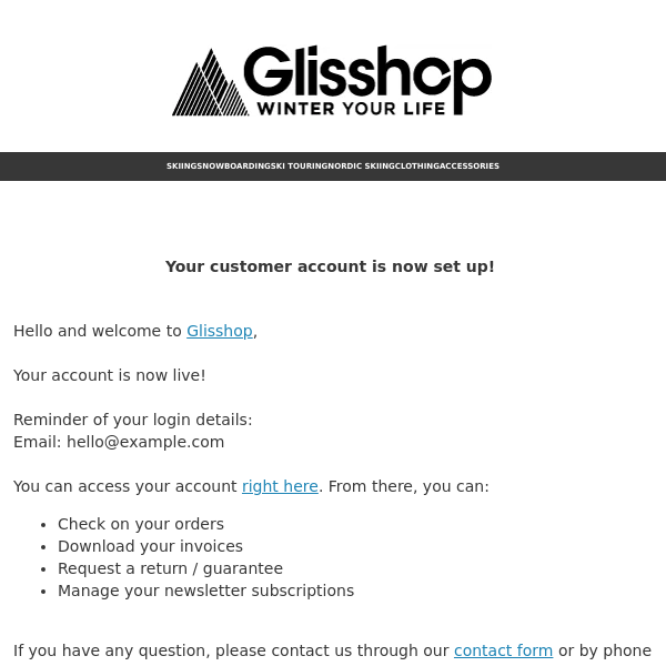 Your account is now set up, welcome to Glisshop!