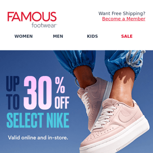 Save BIG with up to 30% off select Nike