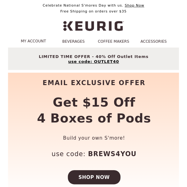 This deal is SWEET - $15 off your next order of pods