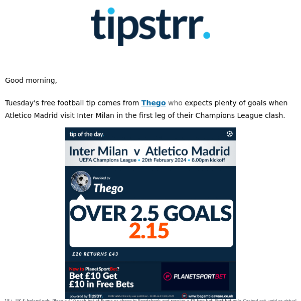 Free football tips from one of Tuesday's Champions League games