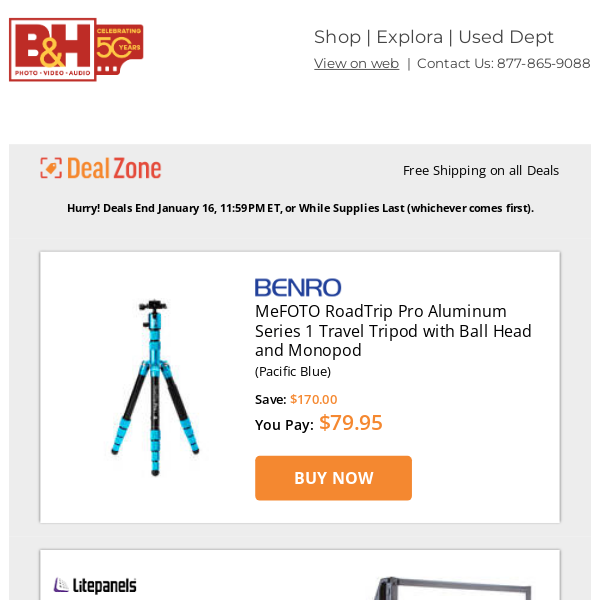 Today's Deals: Benro MeFOTO RoadTrip Pro Aluminum Travel Tripod, Litepanels Gemini 2x1 Soft RGB LED Light Panel, PortKeys 7" High-Bright Touchscreen Monitor, Celestron NexStar Evolution 6 150mm f/10 Schmidt-Cassegrain GoTo Telescope & More