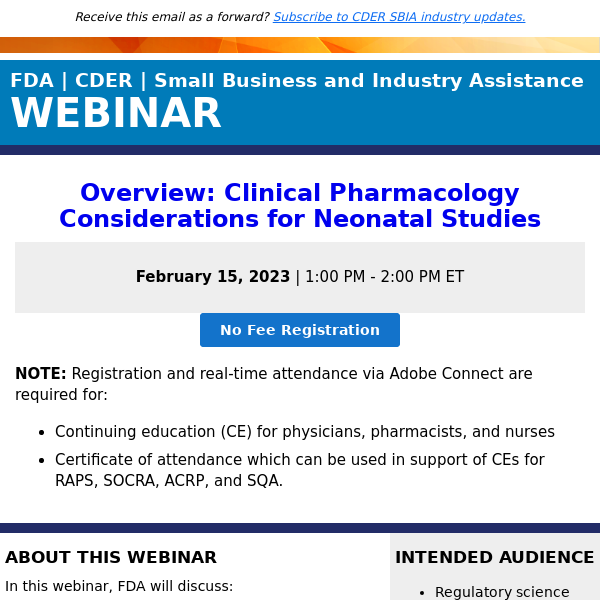 Next Week - SBIA | Overview: Clinical Pharmacology Considerations for Neonatal Studies Webinar - Earn 1 hour of CME/CNE/CPE