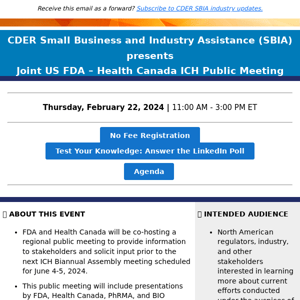 UPDATED | SBIA | Joint US FDA - Health Canada ICH Public Meeting