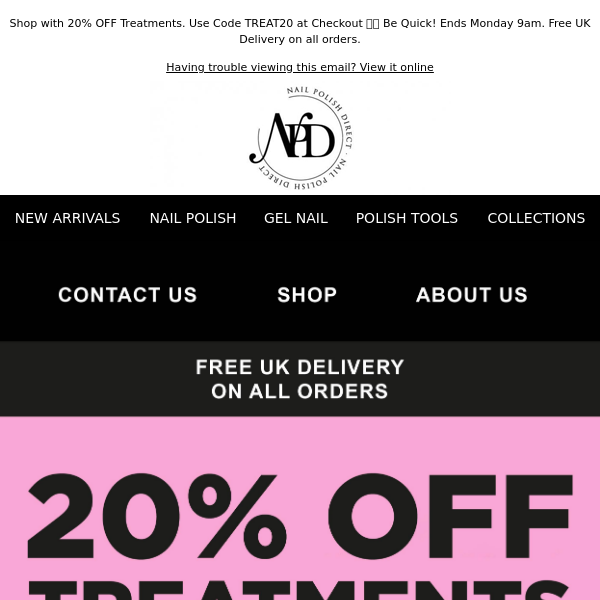 20% OFF Treatments! Use Code TREAT20 💅🏼 Start your January Nail Detox!