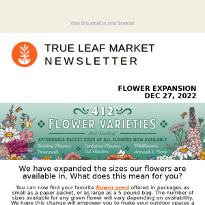 More Flower Sizes Now Available - Packet to Bulk, We've Got It All! | TLM Newsletter